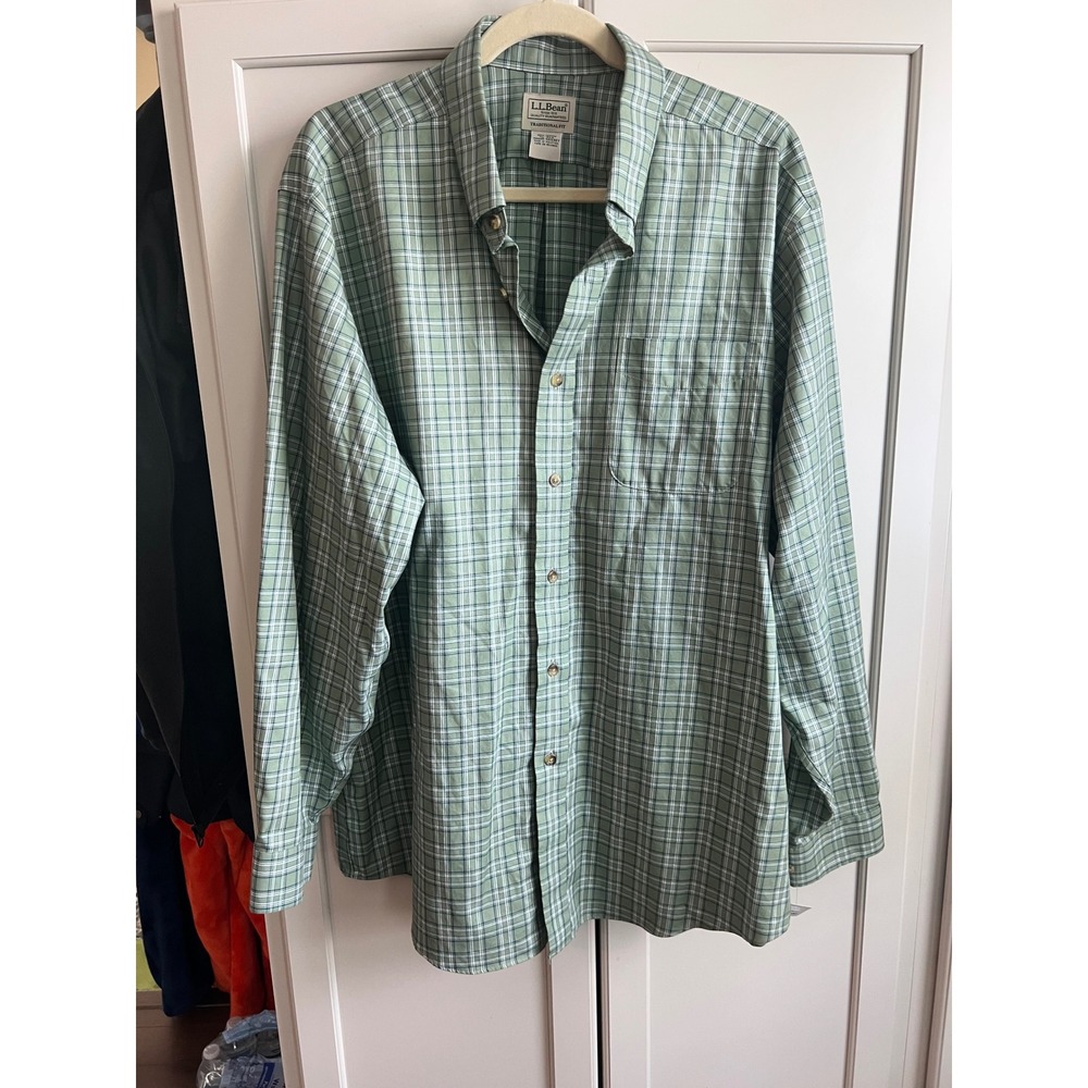 LL Bean Mens XL Green Plaid Traditional Fit Cotton Button Down Shirt 503307